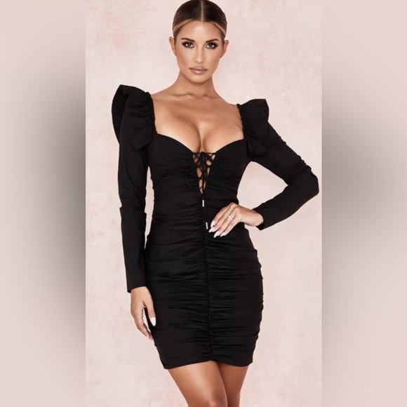 HOUSE OF CB Floriana Black Stretch Frill Dress - Picture 1 of 9